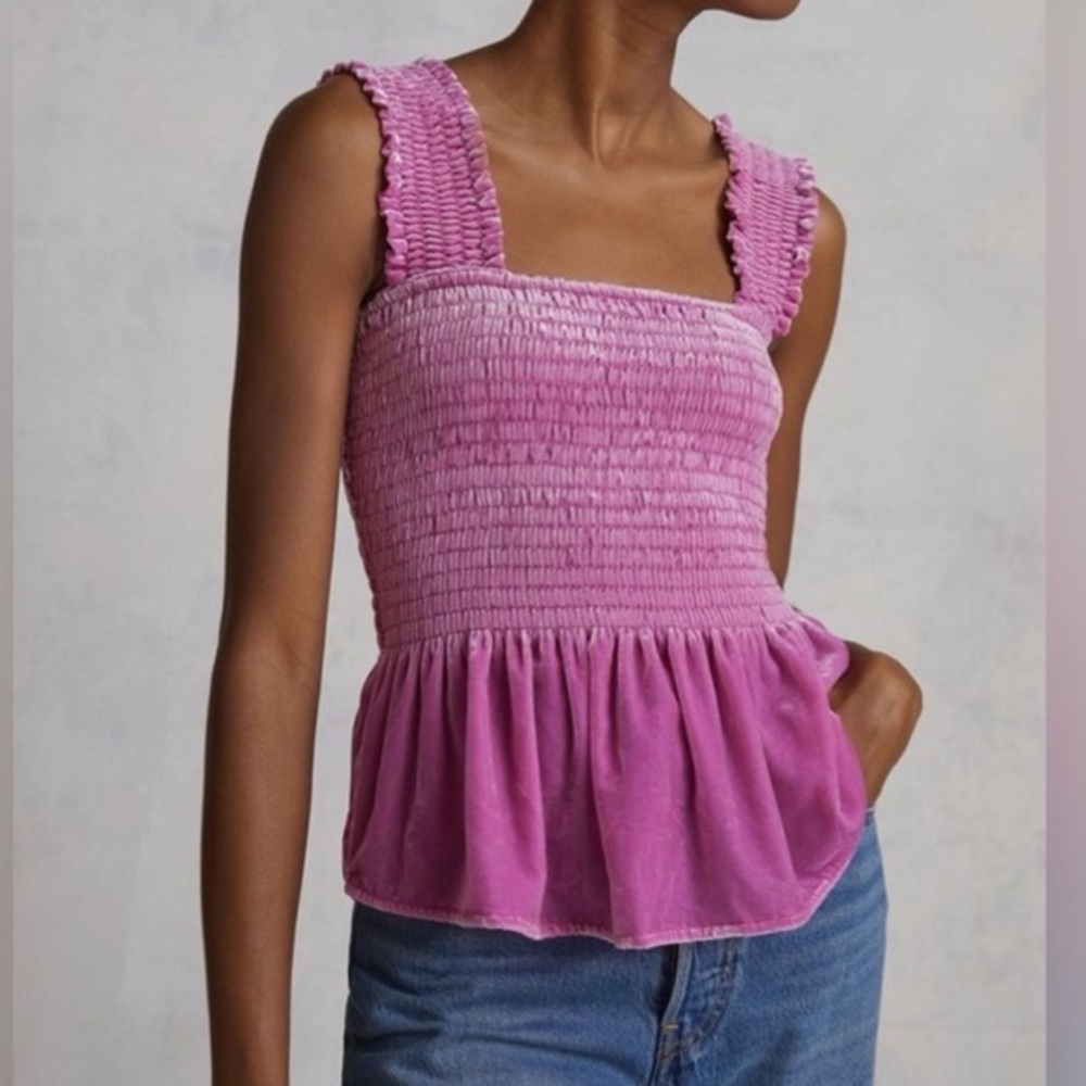 Anthropologie Pink Smocked Tank Top